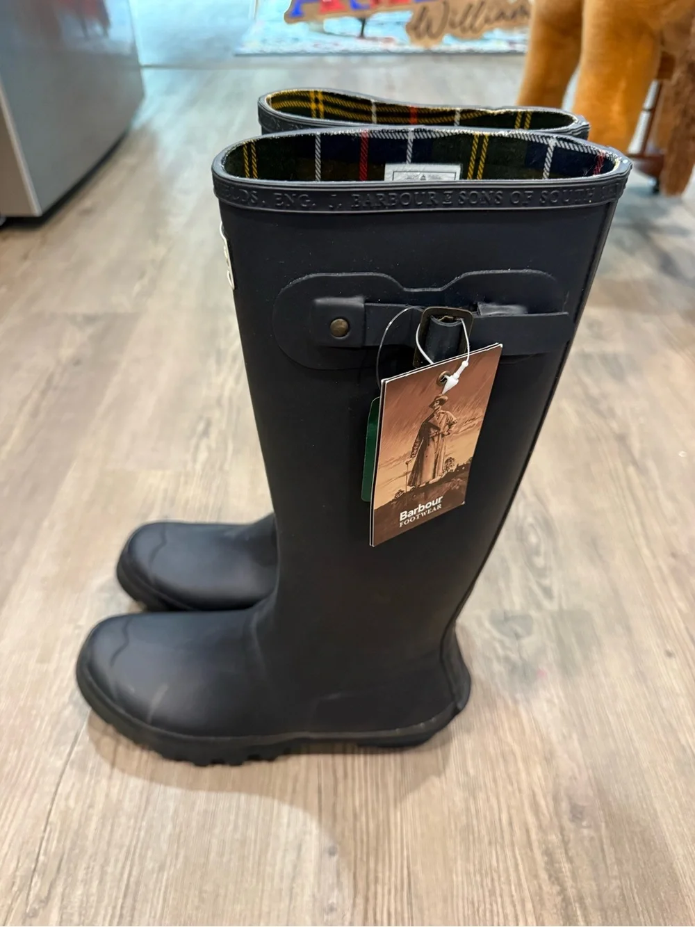 Barbour Black Tall Rubber Boots with Logo